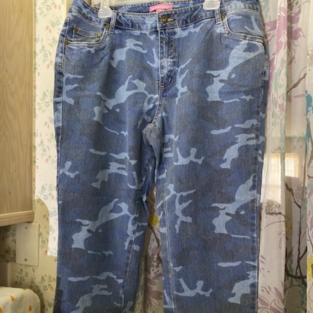 Woman Within Camouflage Denim Jeans, size 16 WP (petite)